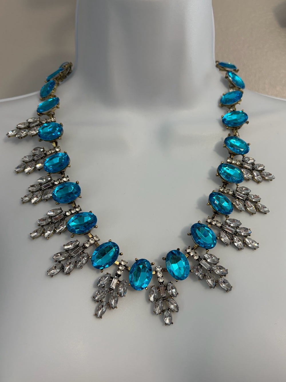 NEW Aratta-  Blue Crystal Drop Necklace & Earrings with Clear Marquise Accents